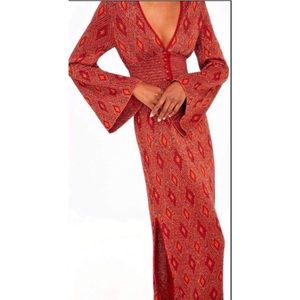 ZARA LONG KNIT METALLIC JACQUARD DRESS